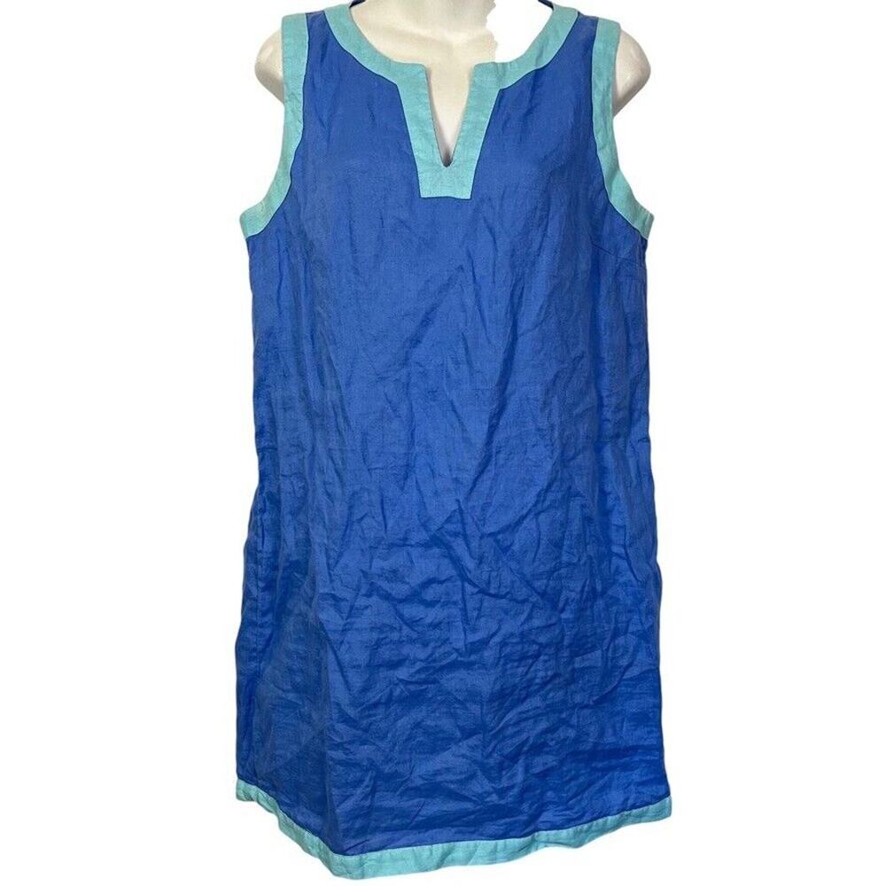 Sigrid Olsen Womens 100% Linen Sleeveless Mini Shift V-Neck Tunic Dress sz M